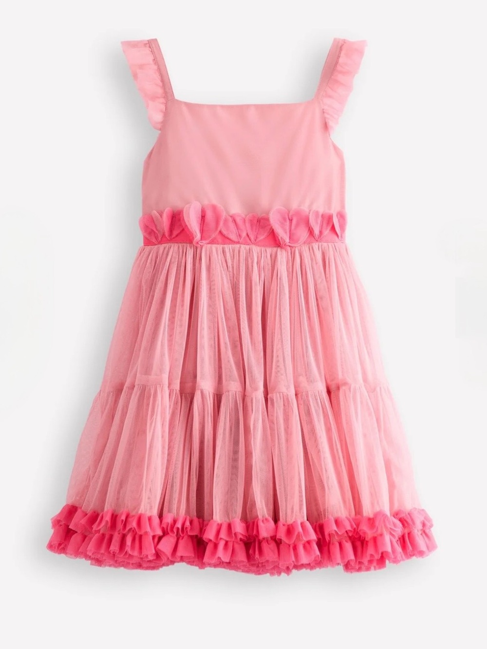 🌟 MINI BODEN 🌟 GIRL'S RUFFLE HEM TULLE HEART DRESS PINK SZ 9 - 10 Y